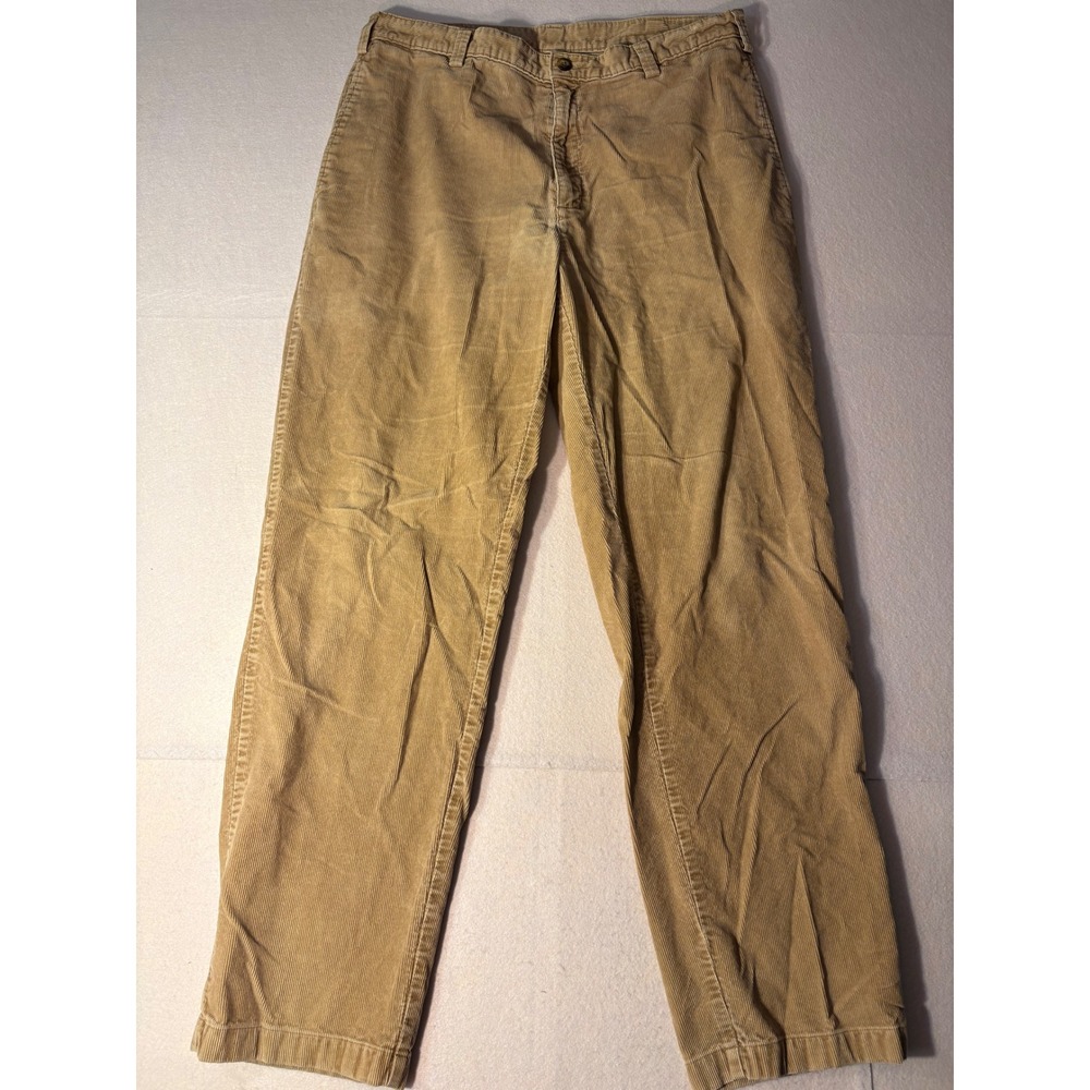 LL Bean Mens Khaki Tan Corduroy Pants Straight Leg Cotton Trousers W36 L32 0UU70